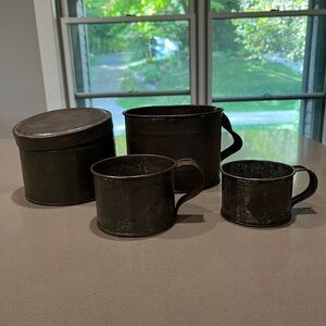 Vintage Tin Mug and Canister Set